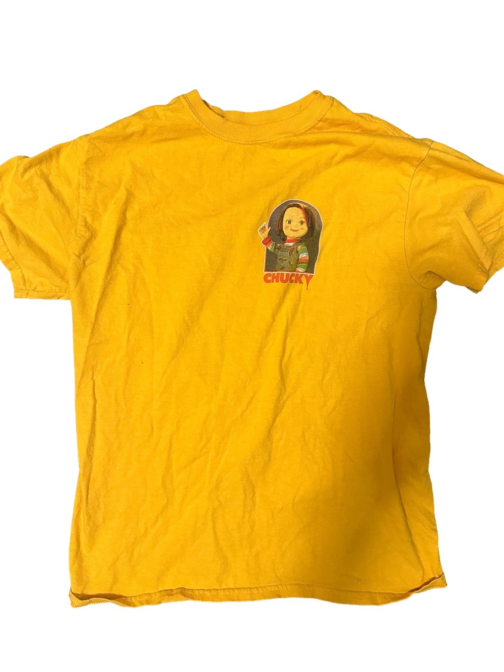 Yellow Short Sleeve Tee with Chucky Graphic